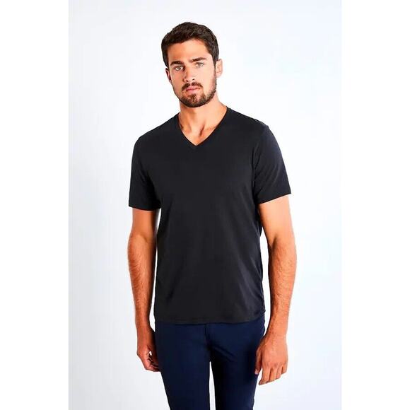 VINCE Favorite Short Sleeve V Neck T Shirt Men Slub Black Pima Cotton Designer M - Picture 1 of 5